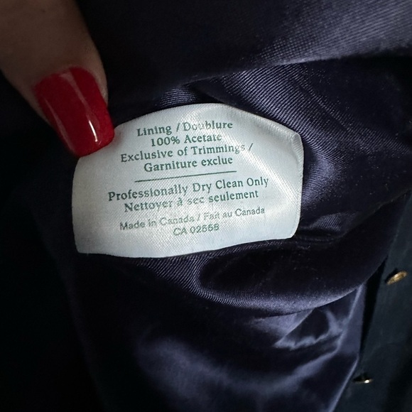 Vintage Danier Leather Suede Navy Blue Jacket Military Button Up Shoulder Pads - Picture 15 of 16